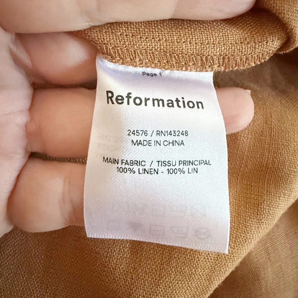 Reformation Justin Pants Womens 8 Brown 100% Linen High Rise Old Money Coastal